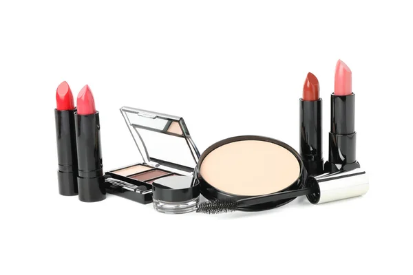 Diferentes Cosméticos Maquillaje Aislados Sobre Fondo Blanco Accesorios Femeninos — Foto de Stock