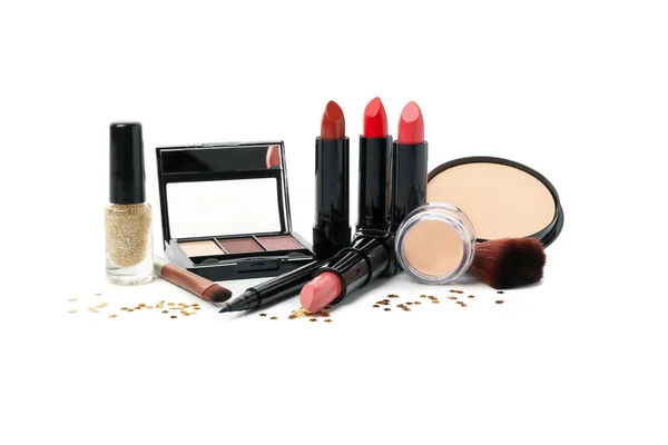 Different Makeup Cosmetics Isolated White Background Female Accessories — Stock Photo, Image