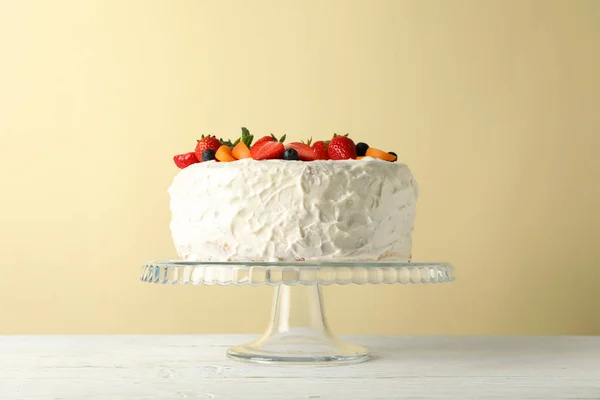 Berry Cream Cake Wooden Table Delicious Dessert — Stock Photo, Image