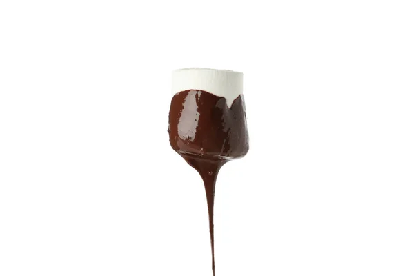 Guimauve Dans Une Sauce Chocolat Isolée Sur Fond Blanc — Photo