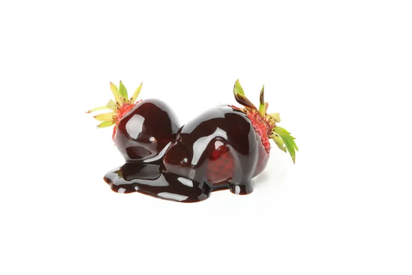 Fondue Chocolat Fraise Sauce Chocolat Isolé Sur Fond Blanc — Photo