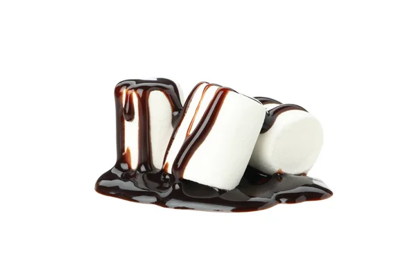 Marshmallow Molho Chocolate Isolado Fundo Branco — Fotografia de Stock