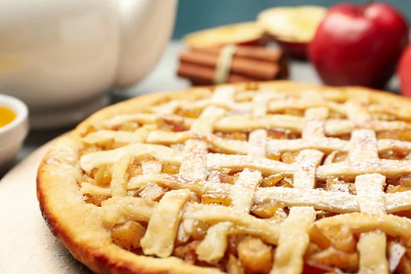 Composition Avec Tarte Aux Pommes Ingrédients Fermer Aliments Faits Maison — Photo