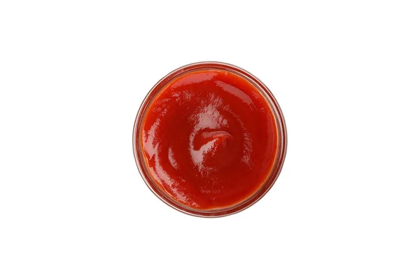 Glasschale Mit Tomatensauce Isoliert Auf Weißem Hintergrund — Stockfoto