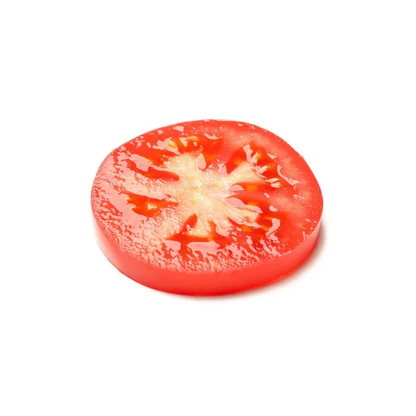 Tranche Tomate Savoureuse Isolée Sur Fond Blanc — Photo