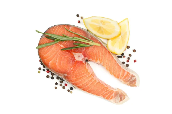白を基調とした新鮮な鮭の肉とスパイス — ストック写真
