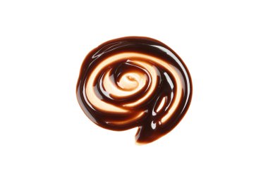 Beyaz arka planda izole edilmiş lezzetli erimiş çikolata.