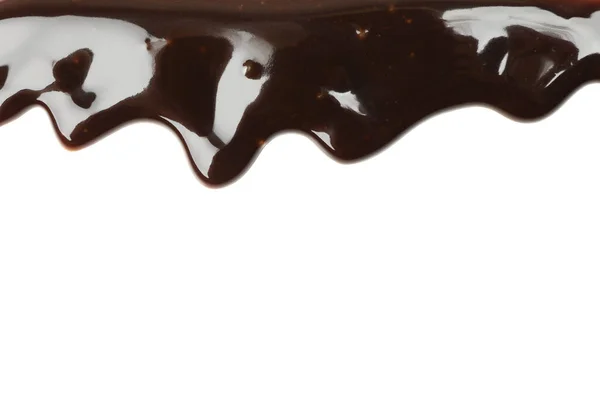 Chocolate Derretido Saboroso Isolado Fundo Branco — Fotografia de Stock