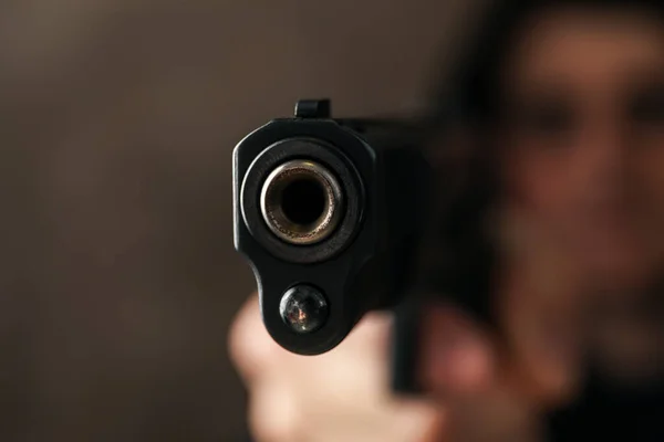 Man Hold Pistol Selective Focus Robber Violence — Stock Photo, Image