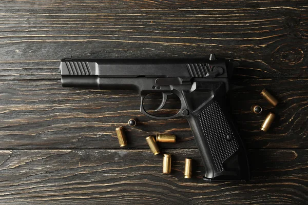 Пістолет Кулі Дерев Яному Тлі Зброя Самооборони — стокове фото
