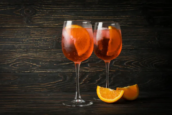Aperol Spritz Cocktail Fundo Madeira Bebida Verão — Fotografia de Stock
