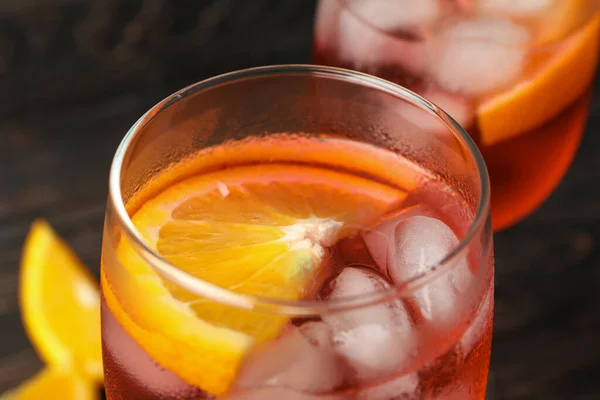 Aperol Spritz Cocktail Fundo Madeira Bebida Verão — Fotografia de Stock