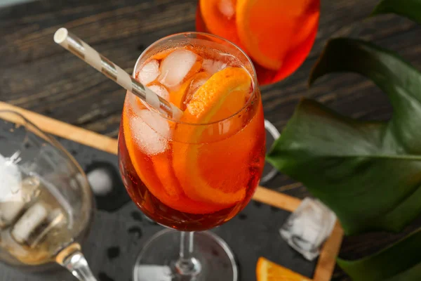 Composition Aperol Spritz Cocktail Wooden Background Summer Drink — Stock Photo, Image