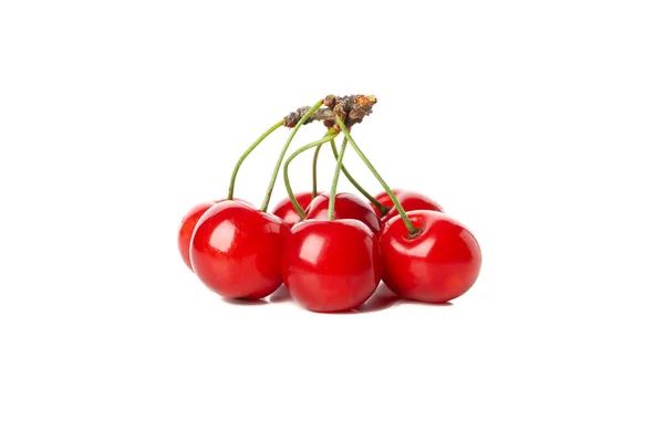 Cereja Vermelha Fresca Isolada Sobre Fundo Branco — Fotografia de Stock