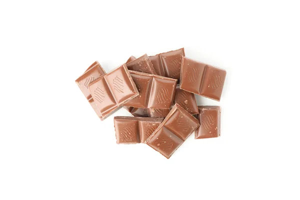 Chutné Kousky Čokolády Izolované Bílém Pozadí — Stock fotografie