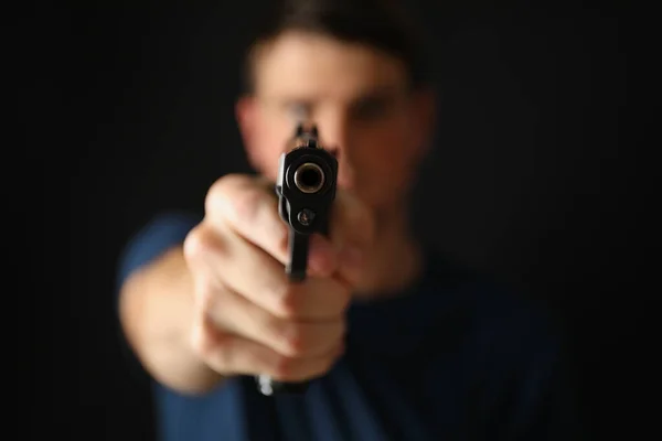 Man Hold Pistol Selective Focus Self Defense Weapon — Stock Photo, Image