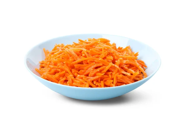 Teller Mit Leckerem Karottensalat Isoliert Auf Weißem Hintergrund — Stockfoto