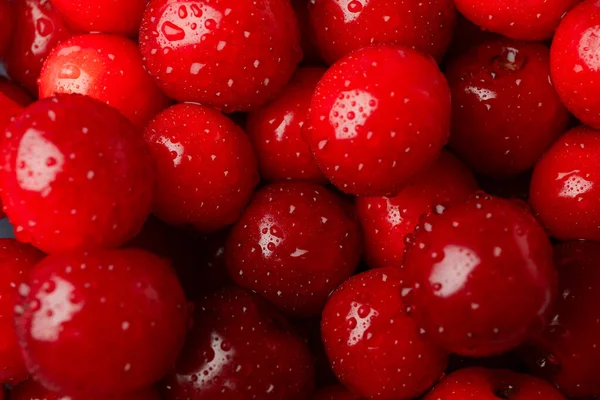 Fresh Red Cherry Water Drops Whole Background Close — Stock Photo, Image