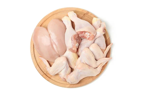 Κυκλική Πλάκα Ωμό Κρέας Κοτόπουλου Απομονωμένο Λευκό Φόντο — Φωτογραφία Αρχείου