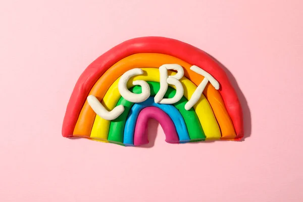 Lgbt Rainbow Made Plasticine Pink Background — Stock Photo, Image