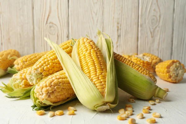 Composition Fresh Raw Corn White Background Close — Stock Photo, Image