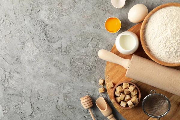 Composition Different Kitchen Cutlery Gray Background Top View — Stock Photo, Image