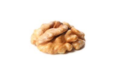 Beyaz arka planda izole edilmiş lezzetli ceviz. Vitamin yiyeceği.
