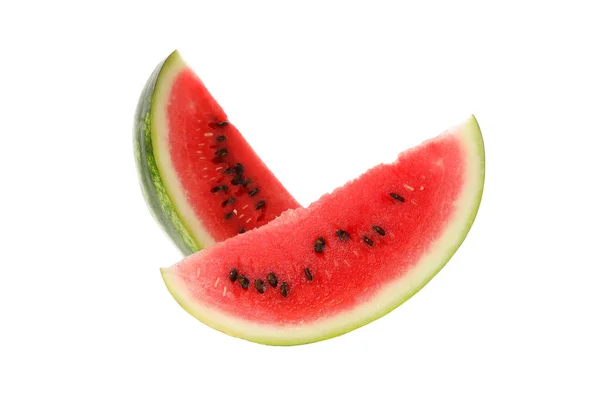 Frische Wassermelonenscheiben Isoliert Auf Weißem Hintergrund Sommerfrucht — Stockfoto