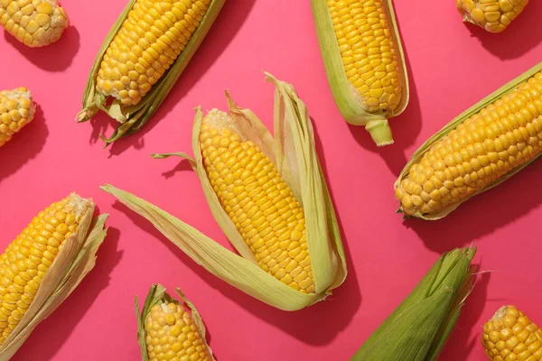 Flat Lay Corn Seeds Yellow Background Top View — Stock Photo, Image