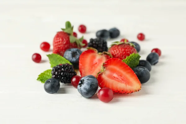Mix Fresh Berries Wooden Background Close Stock Image