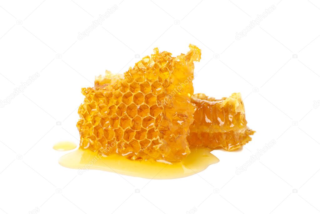 Fresh honeycomb pieces isolated on white background