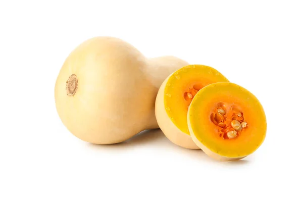 Butternut Squash Och Skivor Isolerade Vit Bakgrund — Stockfoto