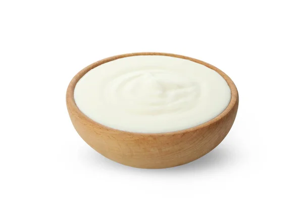 Miska Kwaśnego Jogurtu Wyizolowana Białym Tle — Zdjęcie stockowe