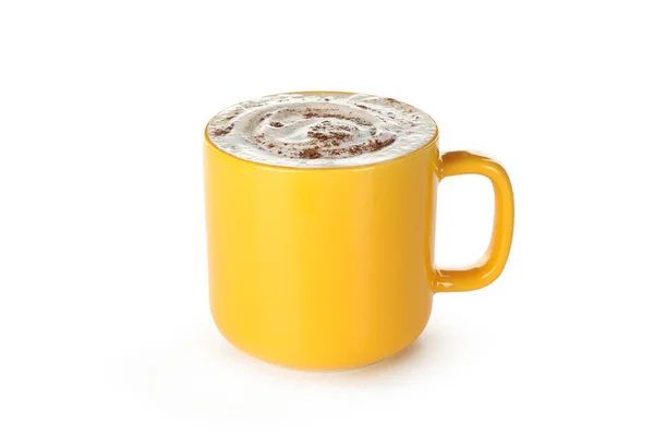 Жовта Чашка Латте Ізольована Білому Тлі — стокове фото