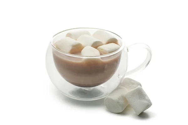 Xícara Café Com Marshmallows Isolado Fundo Branco — Fotografia de Stock