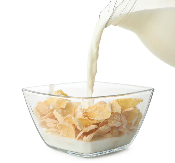 Milk Poured Bowl Muesli Isolated White Background — Stock Photo, Image