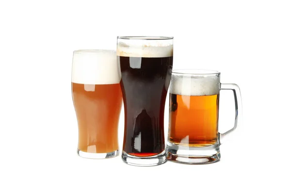 Bril Bier Geïsoleerd Witte Achtergrond — Stockfoto