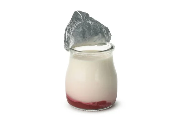 Bottiglia Vetro Yogurt Panna Acida Isolato Sfondo Bianco — Foto Stock