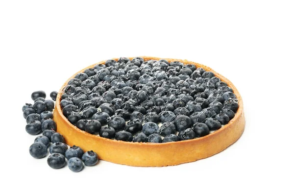 Tarte Aux Myrtilles Savoureuse Isolée Sur Fond Blanc — Photo