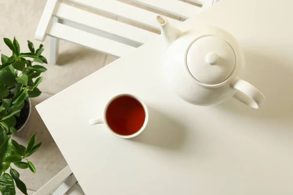 Conceito Café Manhã Com Chá Mesa Branca — Fotografia de Stock