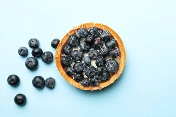 Blueberry Pie Blue Background Top View — Stock Photo, Image