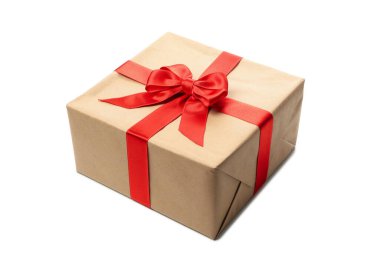 Beyaz arka planda izole edilmiş güzel bir Noel kutusu