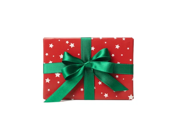 漂亮的圣诞礼盒 白色背景上有蝴蝶结隔离 — 图库照片