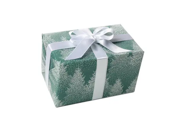 Krásná Vánoční Box Lukem Izolované Bílém Pozadí — Stock fotografie