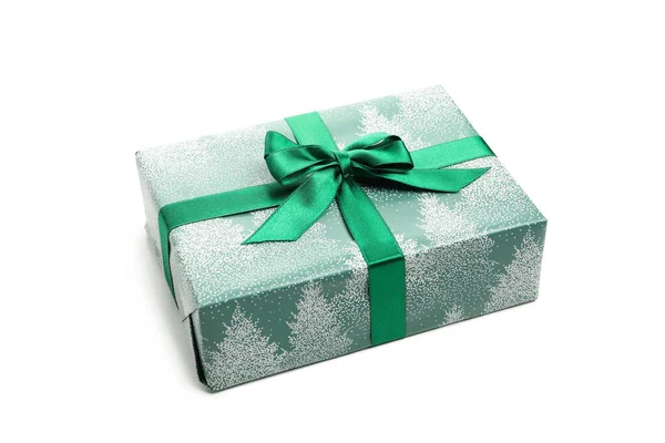 Krásná Vánoční Box Lukem Izolované Bílém Pozadí — Stock fotografie