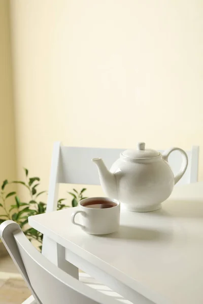 Concept Breakfast Tea White Table — Stock Photo, Image