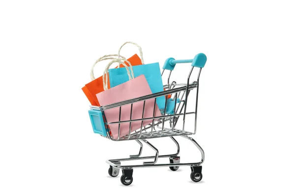 Shop Cart Paper Bags Isolated White Background — Stock Photo, Image