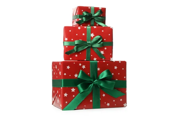 Krásné Vánoční Krabice Lukem Izolované Bílém Pozadí — Stock fotografie