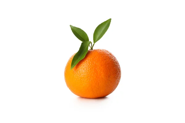 Mandarina Madura Con Hojas Aisladas Sobre Fondo Blanco — Foto de Stock