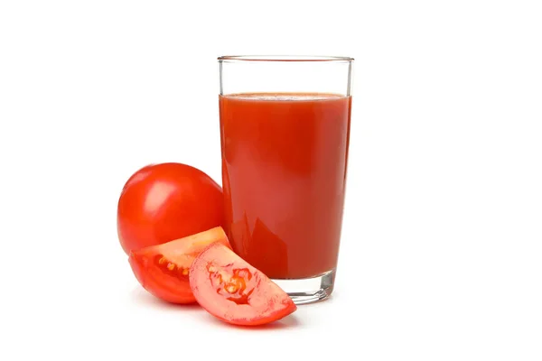 Glas Tomatensaft Isoliert Auf Weißem Hintergrund — Stockfoto